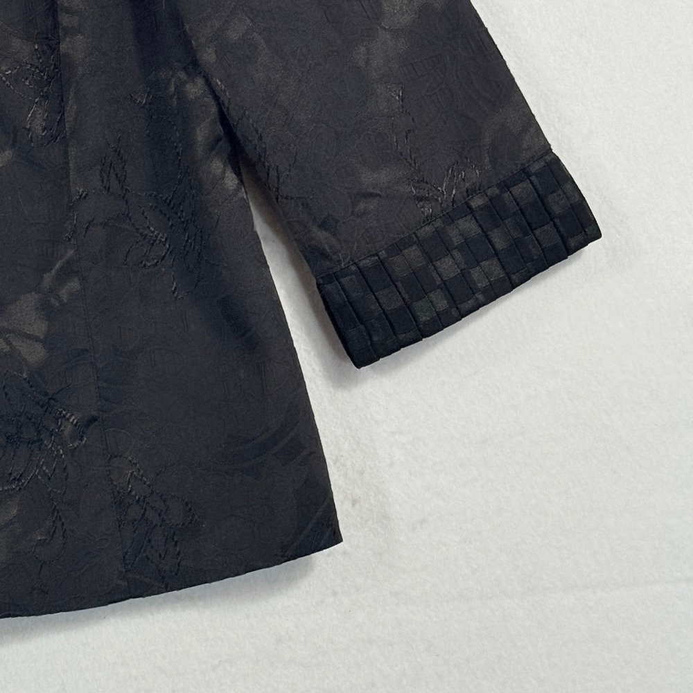 Chicos Jacket Women 2 Large Black Floral Jacquard Pleated Trim Classic Elegant - Picture 7 of 9